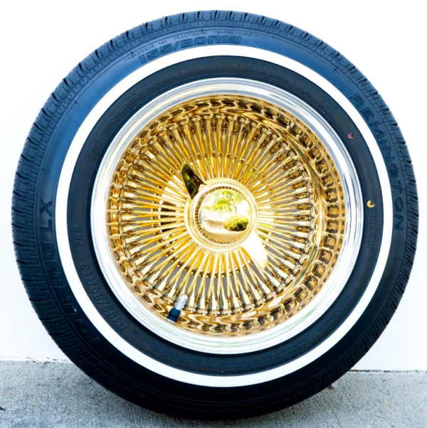 Gold Center 13X7 Reverse 100 Spoke with White Wall Tires (155/80R13)