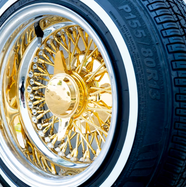 Gold Center 13X7 Reverse 72 Spoke with White Wall Tires (155/80R13)