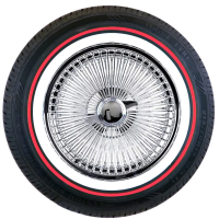 15X7 Standard Chrome 100 Spoke + Vogue Tires (215/70R15) – Red Stripe